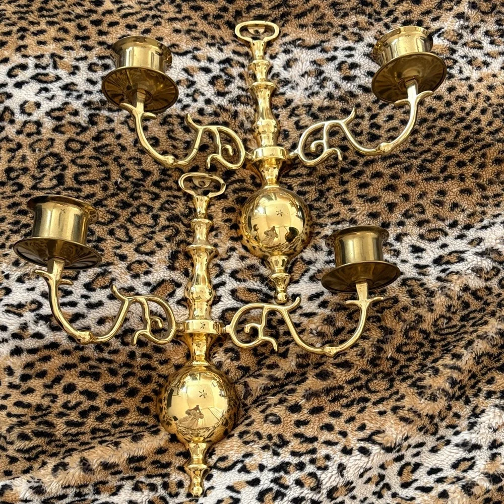 Brass MCM Wall Sconce Candle Holders - Picture 1 of 1
